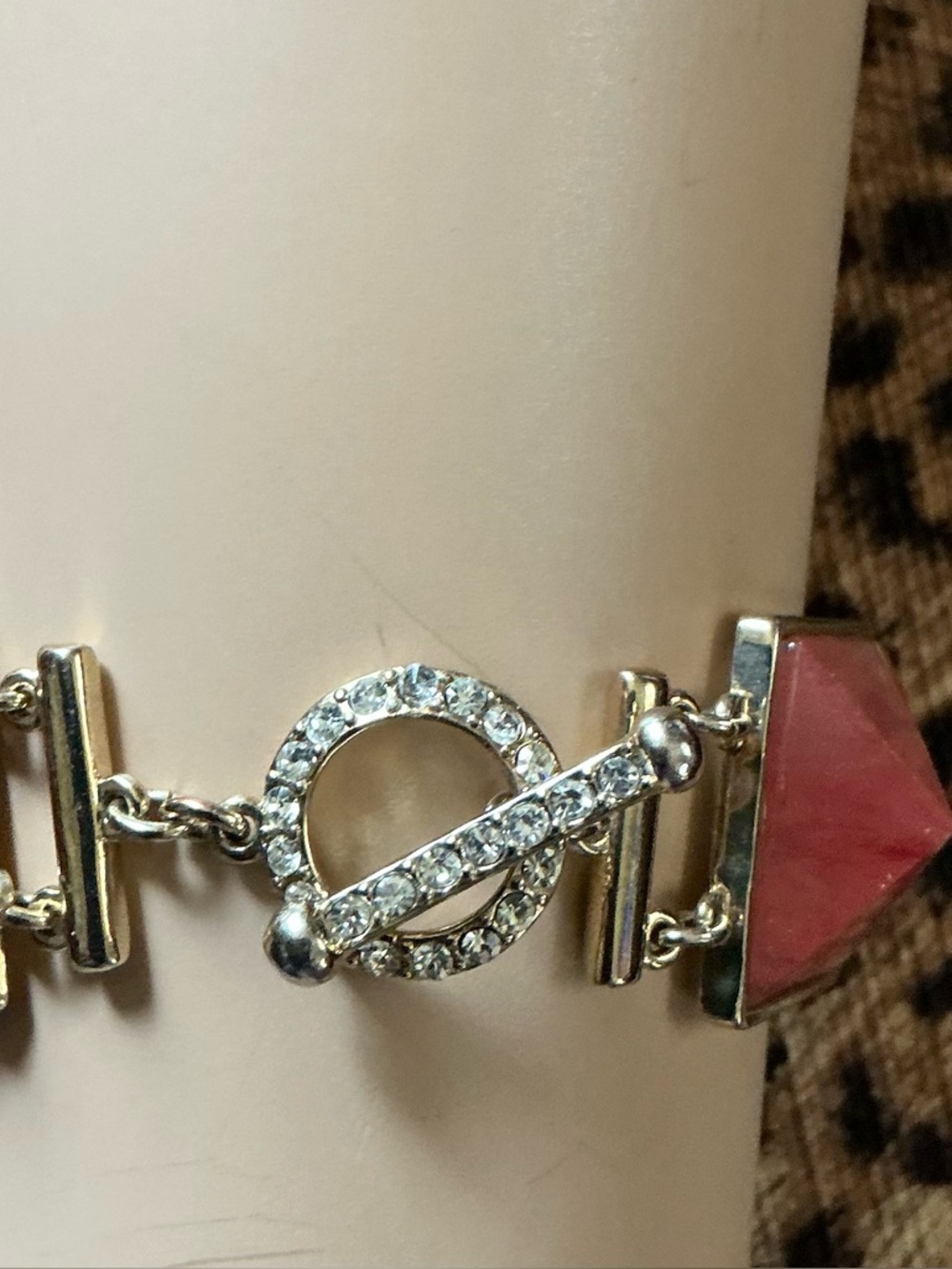 Crystal Toggle bold Bracelet with carnelian looking glass